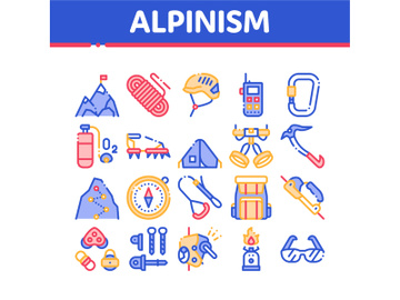 Alpinism Collection Elements Vector Icons Set preview picture
