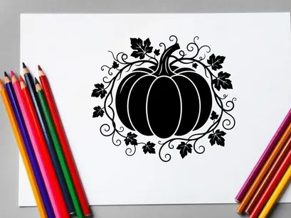 Stylized Halloween Pumpkin Illustration with Swirling Vines