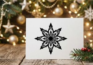 Desain ornamen salju rumit hitam putih untuk dekorasi liburan musim dingin
