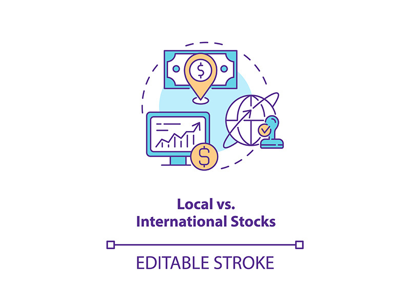 Local vs. international stocks concept icon