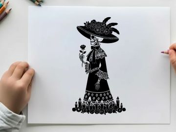 Elegant silhouette of a woman in a large hat and dress preview picture