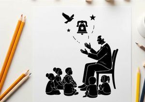 Silhouette of a man telling stories to children with a silhouette