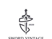 Sword vintage logo design. illustration sword element, can be used as logotype, icon, template coat of arms concept