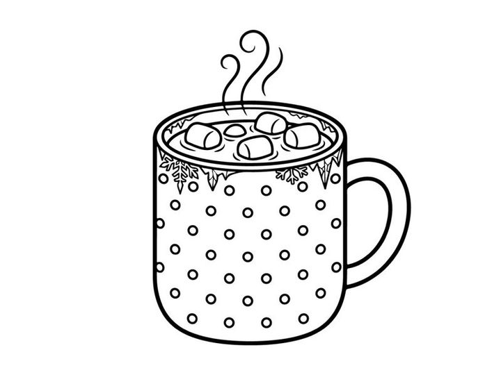 Line Art Illustration of a Hot Cocoa Mug with Marshmallows