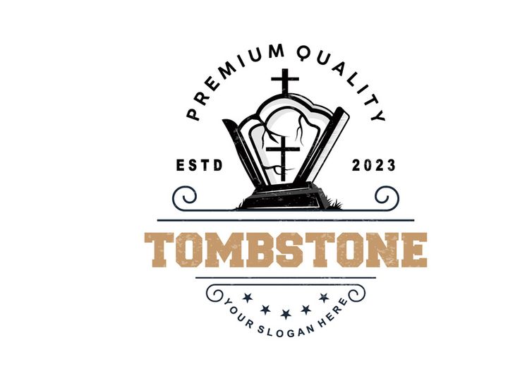 Tombstone Logo, Tomb Cemetery Cross, Vector Vintage