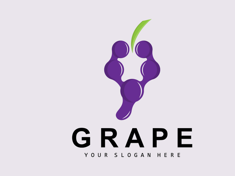 Grape Fruit Logo, Circle Style Fruit Design, Grape Farm Vector, Wine Drink, Nature Icon, Illustration Template