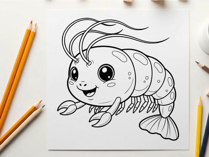 Cute cartoon shrimp smiling vector illustration flat design