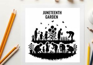 Juneteenth garden silhouette celebrating freedom and unity