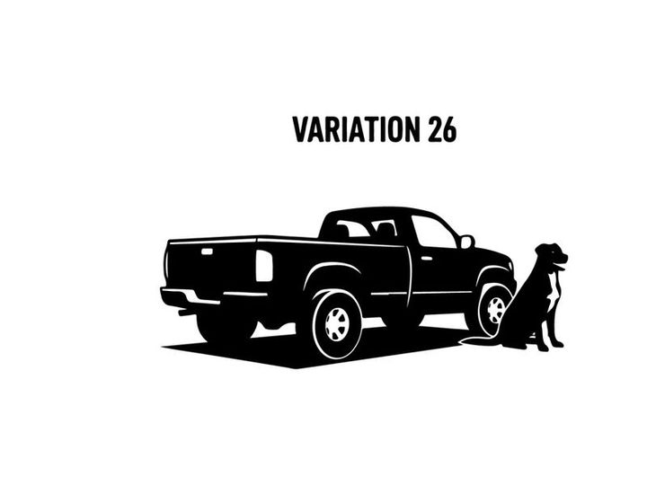 Silhouette of a pickup truck and dog variation 26 design