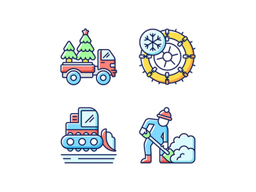 Winter holidays service RGB color icons set preview picture