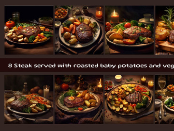 Grilled beef steak served with roasted baby potatoes preview picture