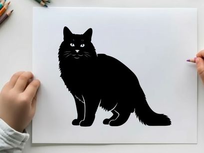 Silhouette of a black cat sitting and looking forward