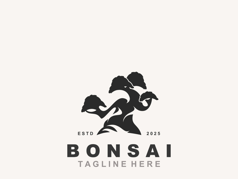 Bonsai Tree Logo Design template. vintage  illustration of aesthetic bonsai plants culture