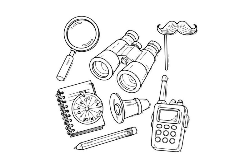 Vintage detective tools flat design vector illustration