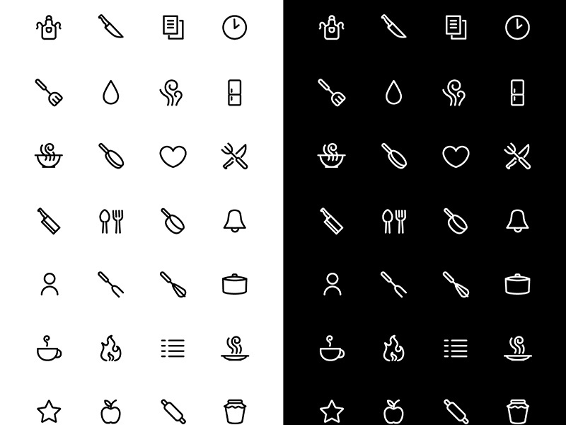 Cooking linear icons set for dark and light mode