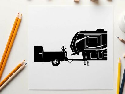 Silhouette of a truck towing a recreational vehicle rv