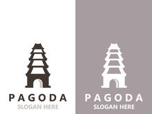 Pagoda culture logo vintage design illustration, temple heritage building vector