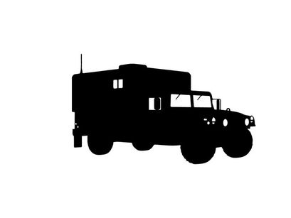 Silhouette of a large military truck with a boxy cargo area silhouette