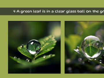 A green leaf is in a clear glass ball on the grass preview picture
