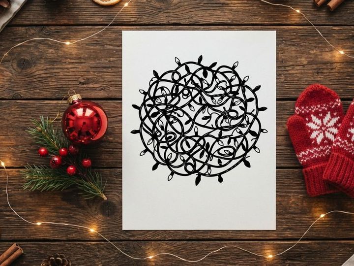 Tangled Christmas fairy lights isolated on white background for holiday decoration design.