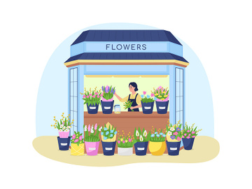 Florist kiosk 2D vector web banner, poster preview picture