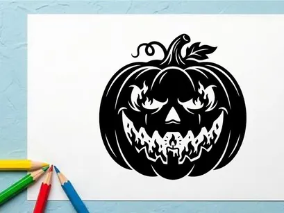 Schwarzer Halloween-Kürbis mit gruseligem Kürbisgesicht