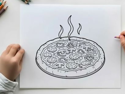 Steaming hot pizza top view flat design vector illustration