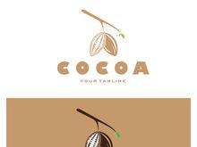 cocoa logo,cocoa bean,cocoa tree,cocoa branches and leaves,chocolate mix on white background,vintage,modern,simple,minimalist icon illustration template design vector