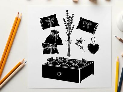 Silhouette of wedding favors and gifts in a box