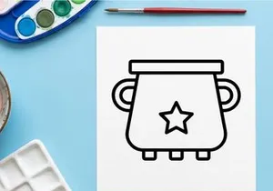 Halloween cooking pot with star lid icon. Classic cauldron symbol for spooky holiday recipes and witch themes.
