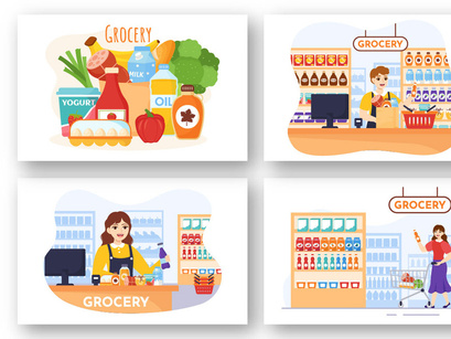 16 Food Grocery Store Shopping Illustration