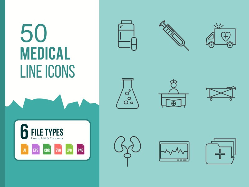 50 Medical Line Black Icons