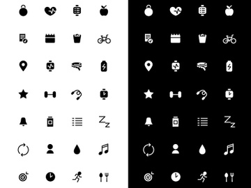 Fitness glyph icons set for night and day mode preview picture