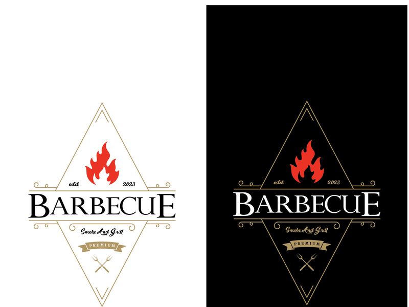 Simple Barbecue Vintage hot grill, with crossed flames and spatula. Logo for restaurant, badge, cafe and bar.vector