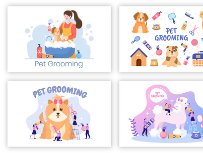 20 Pet Grooming for Dogs and Cats Illustration