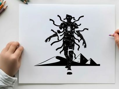 Silhouette of a man with multiple tentacles emerging silhouette