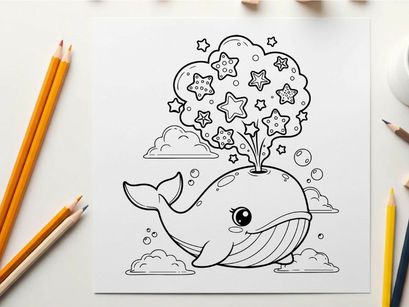 Whale blowing stars vector illustration flat design