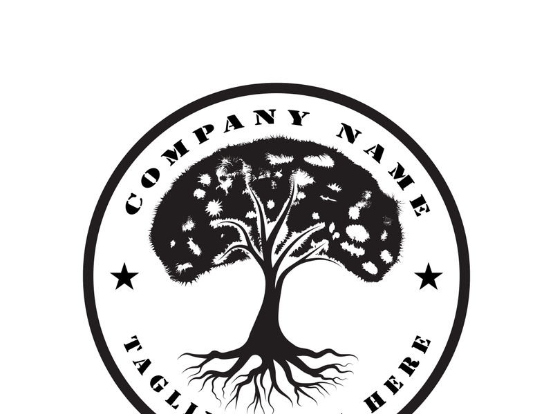 Root Leaf Family Tree of Life Oak Banyan Maple Stamp Seal Emblem Label logo design vector