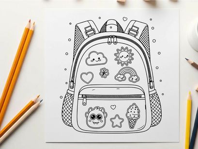 Cute kids backpack with doodles vector illustration flat design