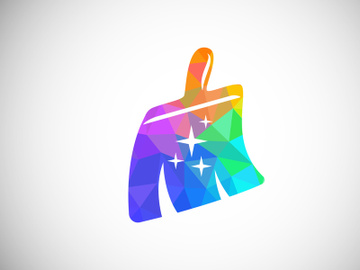 Low Poly Cleaning Service Logo Design Template, Cleaning Company Logo Sign Symbol. preview picture