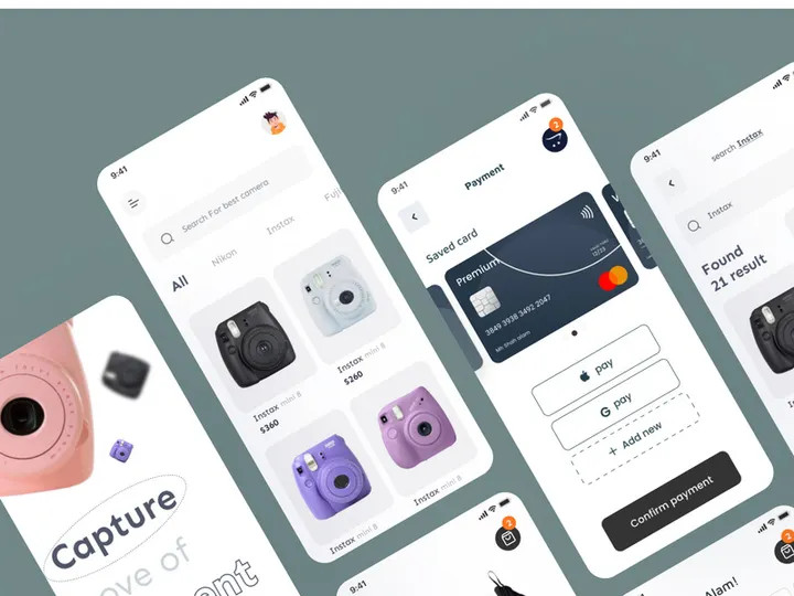 Camera shop online business app ui design preview picture