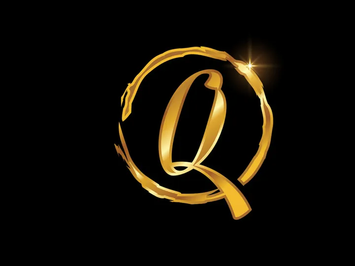 Golden color English hand-drawn alphabet in a brush circle on black background