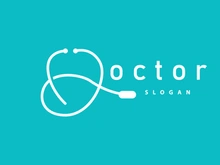 Stethoscope Logo, Simple Line Model Health Care Logo Design