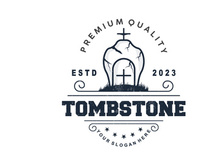 Tombstone Logo, Tomb Cemetery Cross, Vector Vintage Label, Retro Badge, Inspirational Design