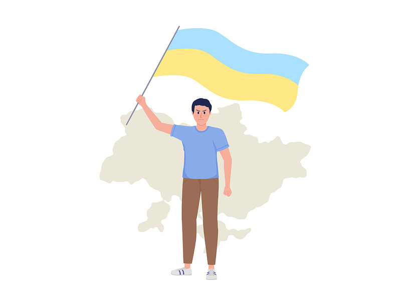 Man holding Ukrainian flag vector illustration