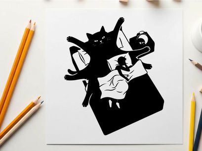 Silhouette of a cat jumping on a bed