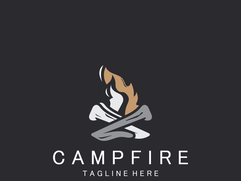 Campfire logo Vintage adventure Wildlife design camping wood fire