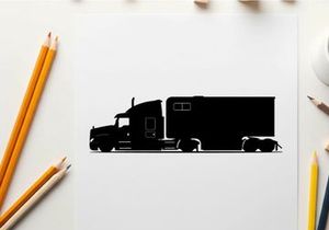 Black silhouette of a large semi truck and trailer combination