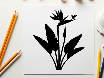 Silhouette of a hummingbird and flower plant