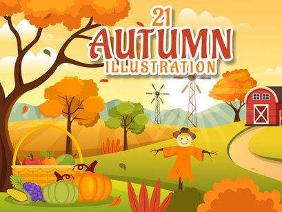21 Panoramic Autumn Vector Illustration